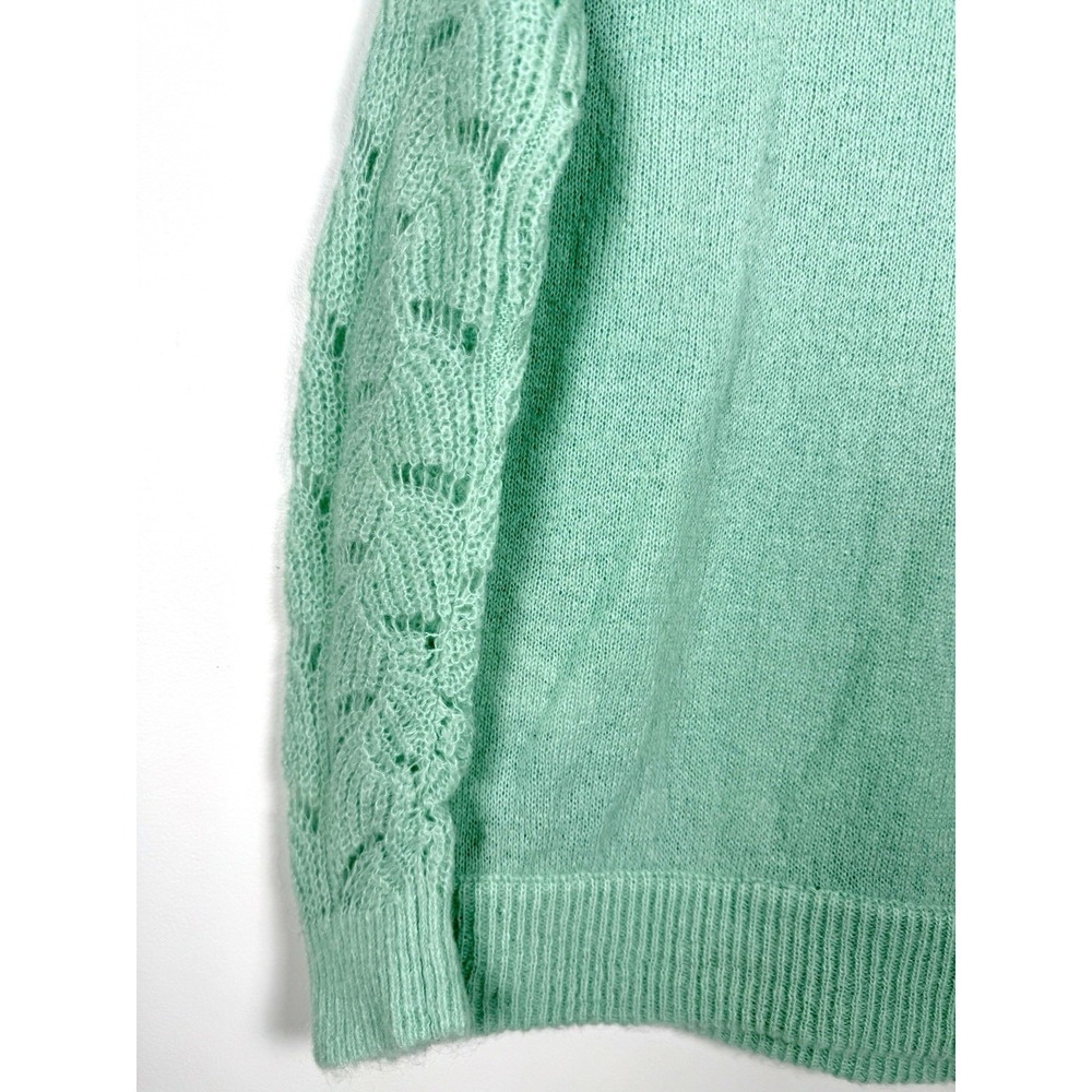 Ann Taylor LOFT Sweater Womens Small Pullover Long Sleeve Green Crochet Sleeves - Picture 5 of 9